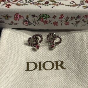 Dior Petite CD stud earrings Palladium Finish Pink Crystal